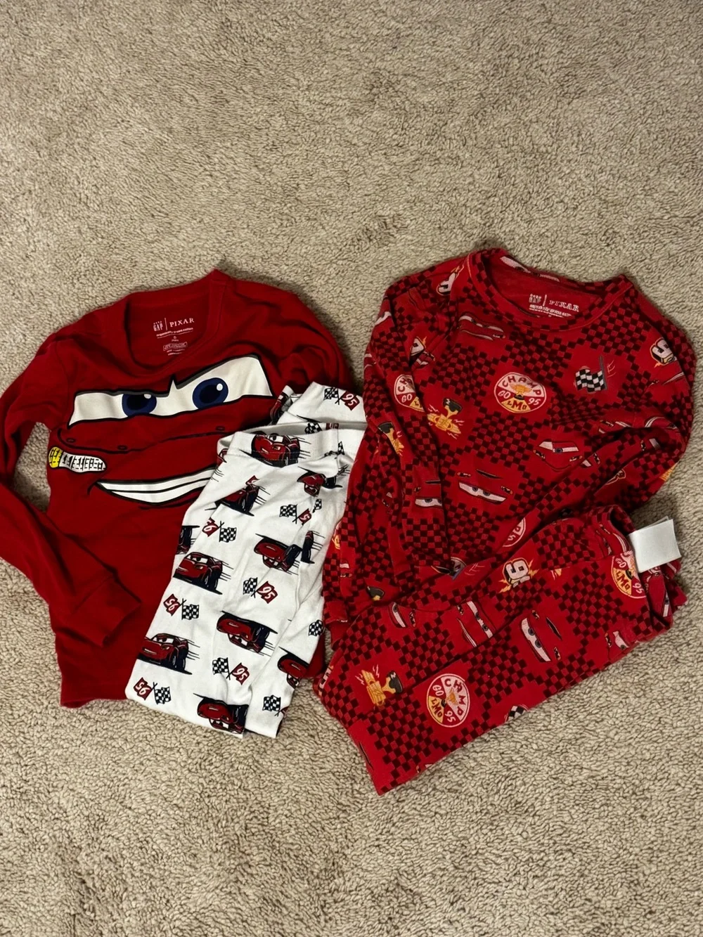 GAP Red Cars Pajama Sets with Lightning McQueen Prints
